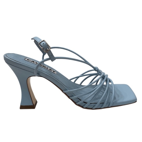 New Caverley x Anthropologie Norman Heel Cow Satin 7 Black White Leather Strappy - Picture 6 of 10